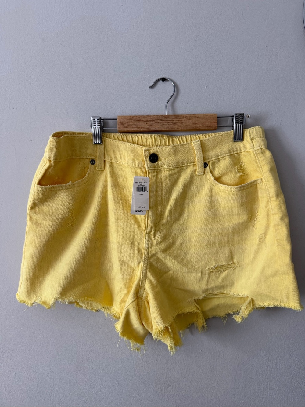 Aerie Yellow Distressed Denim Jean Shorts